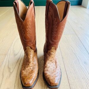 Lucchese Tan and Brown Ostrich Leather Boots